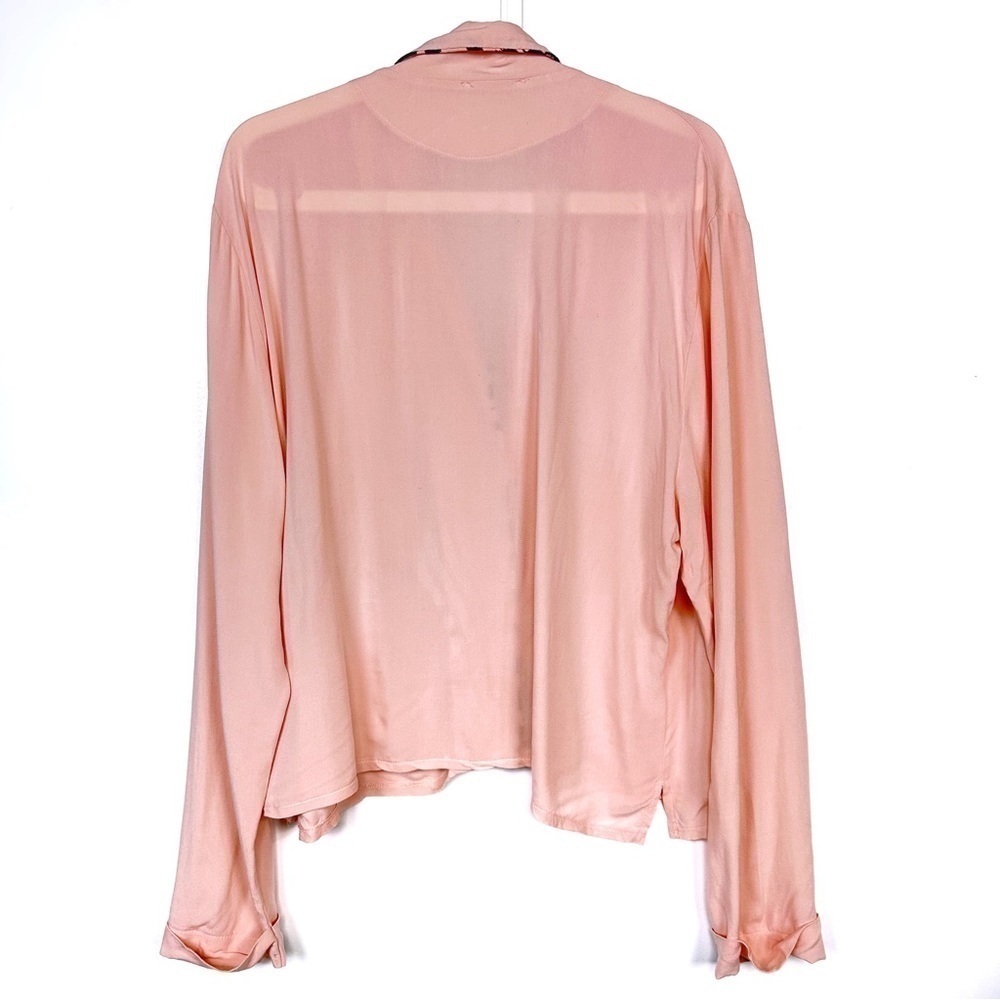 Topshop Kourtney Pajama Shirt Top Pocket Pastel Pink Animal Print Trim Size 12 - Picture 7 of 11
